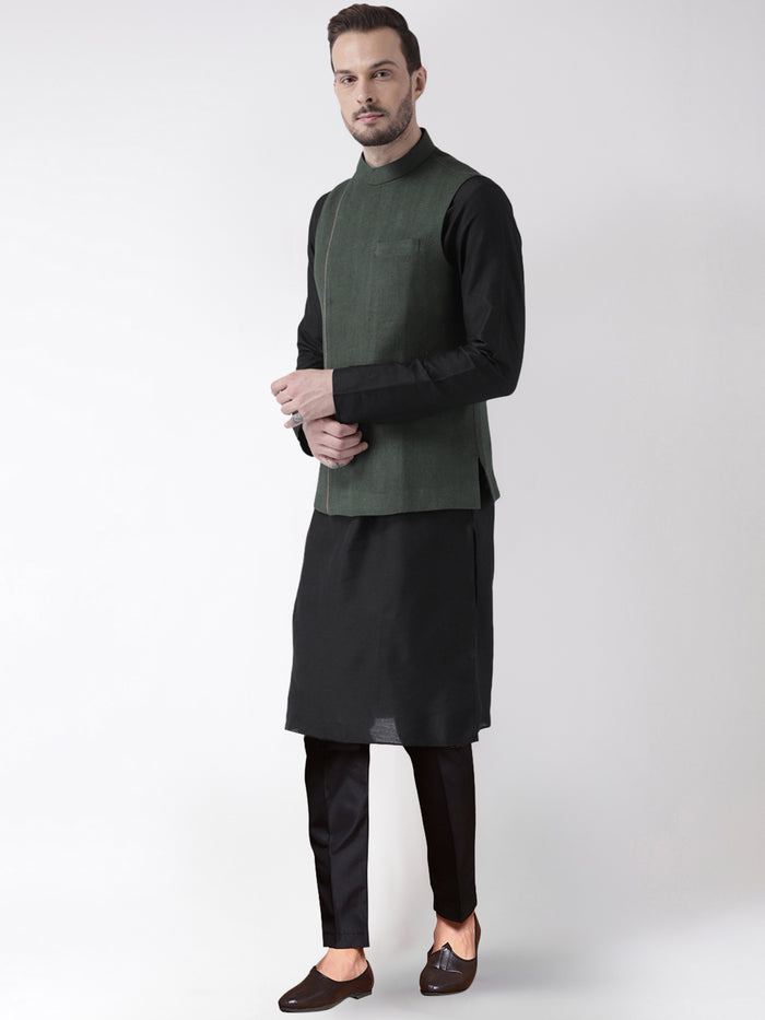 Men's Green Kurta Jacket Trousers Set