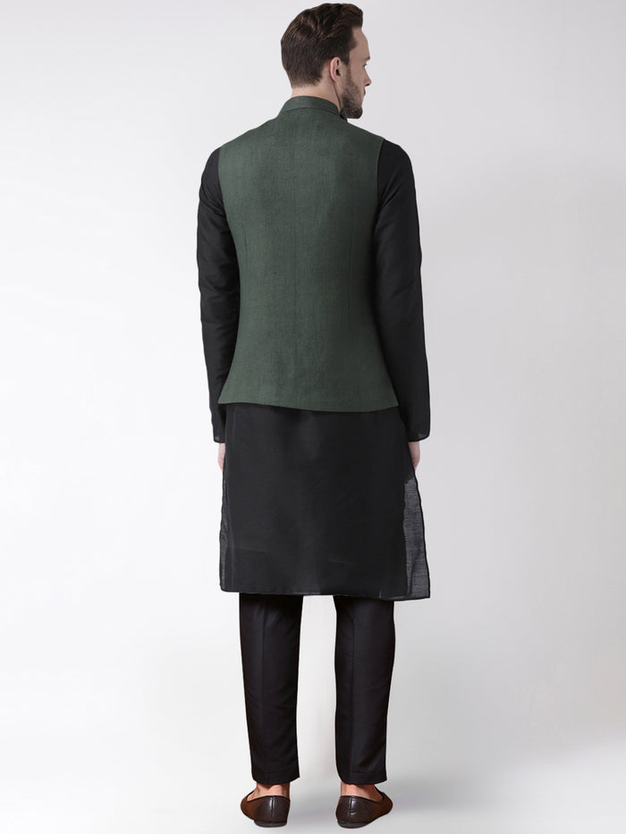 Men's Green Kurta Jacket Trousers Set