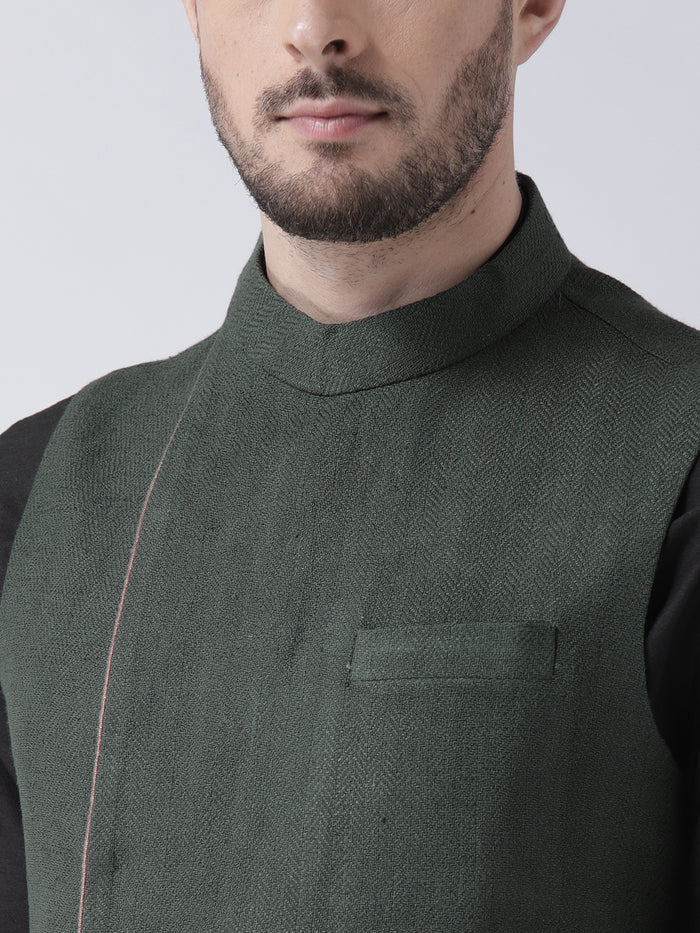 Men's Green Kurta Jacket Trousers Set