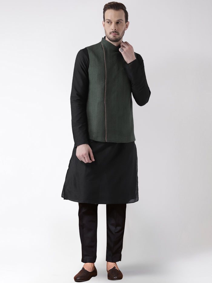 Men's Green Kurta Jacket Trousers Set