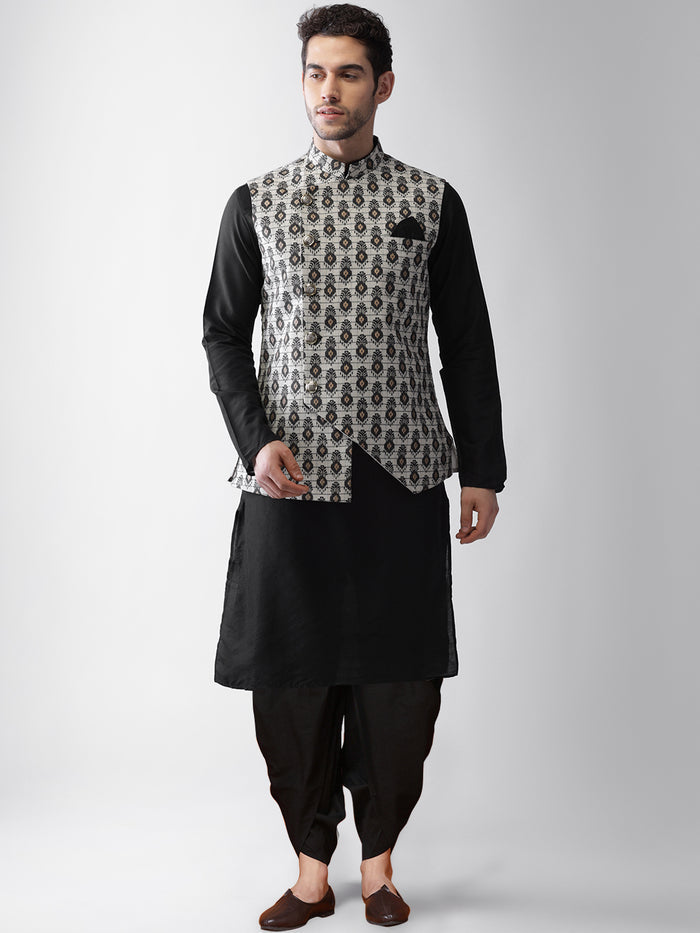 Men's Grey Kurta Jacket Dhoti Set