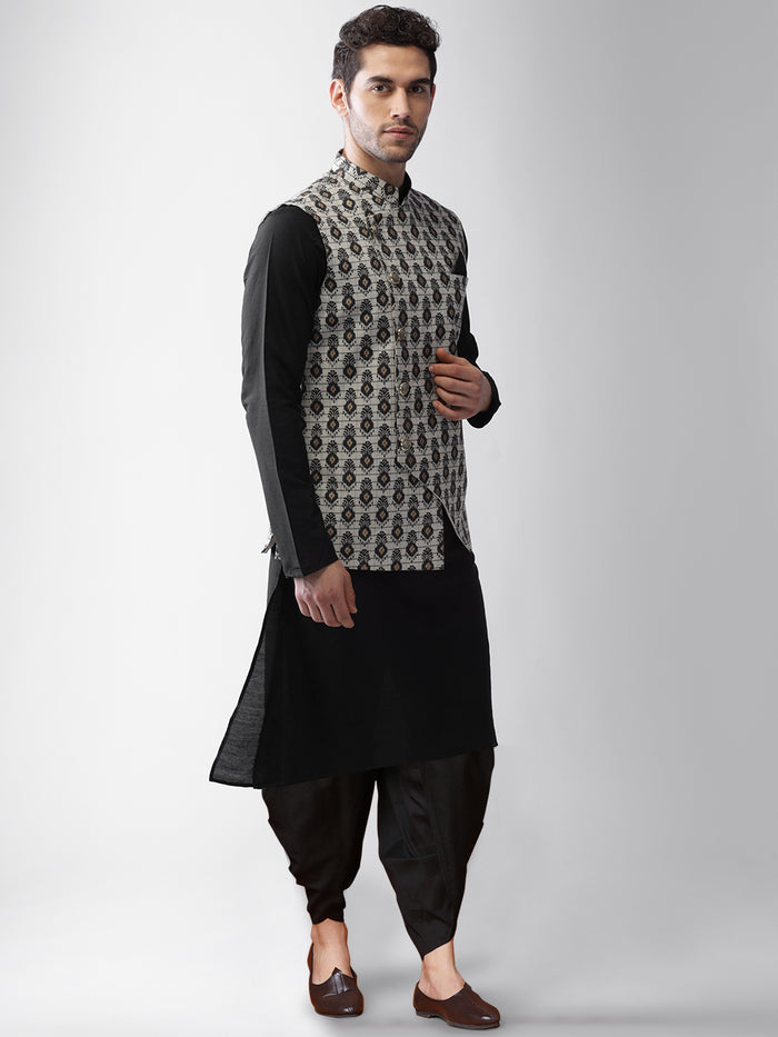 Men's Grey Kurta Jacket Dhoti Set