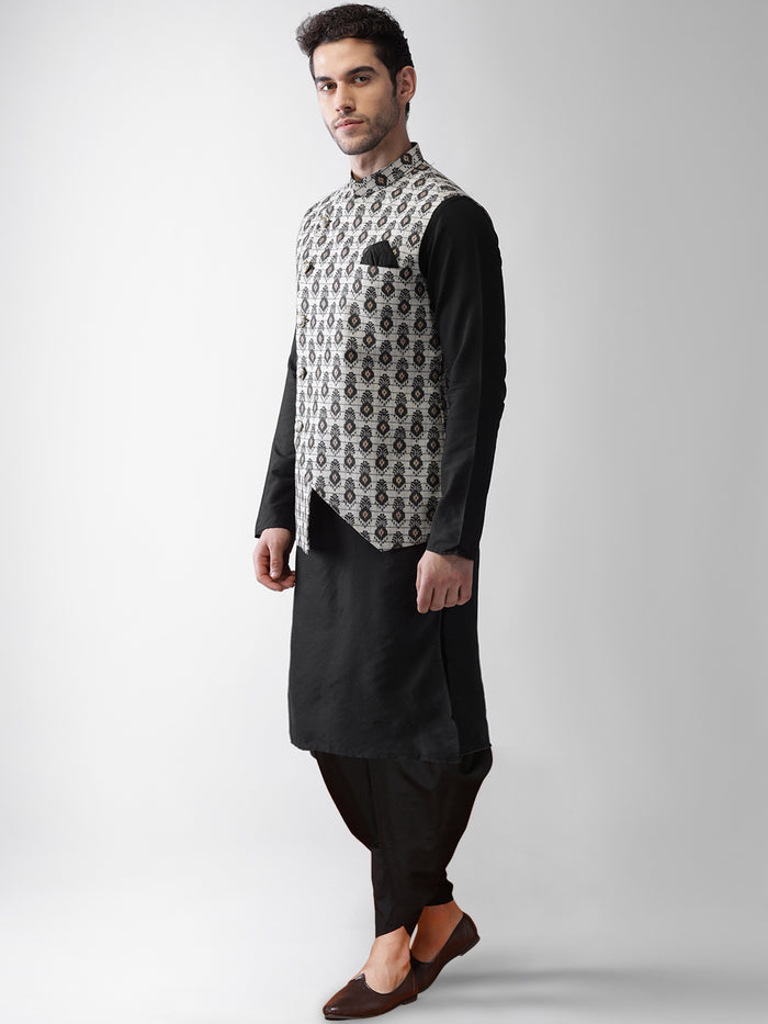 Men's Grey Kurta Jacket Dhoti Set