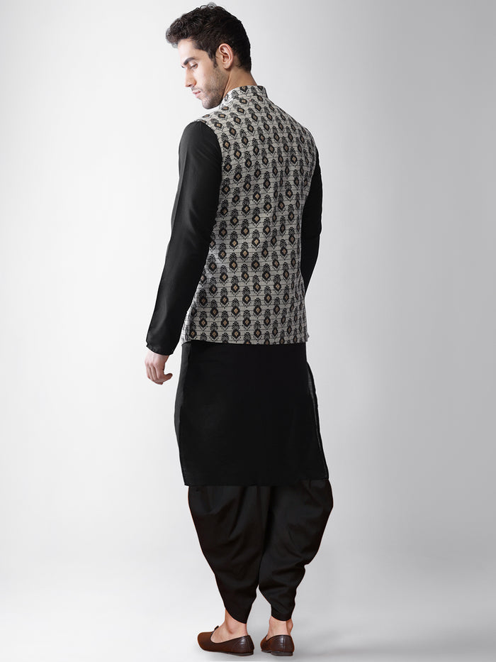 Men's Grey Kurta Jacket Dhoti Set