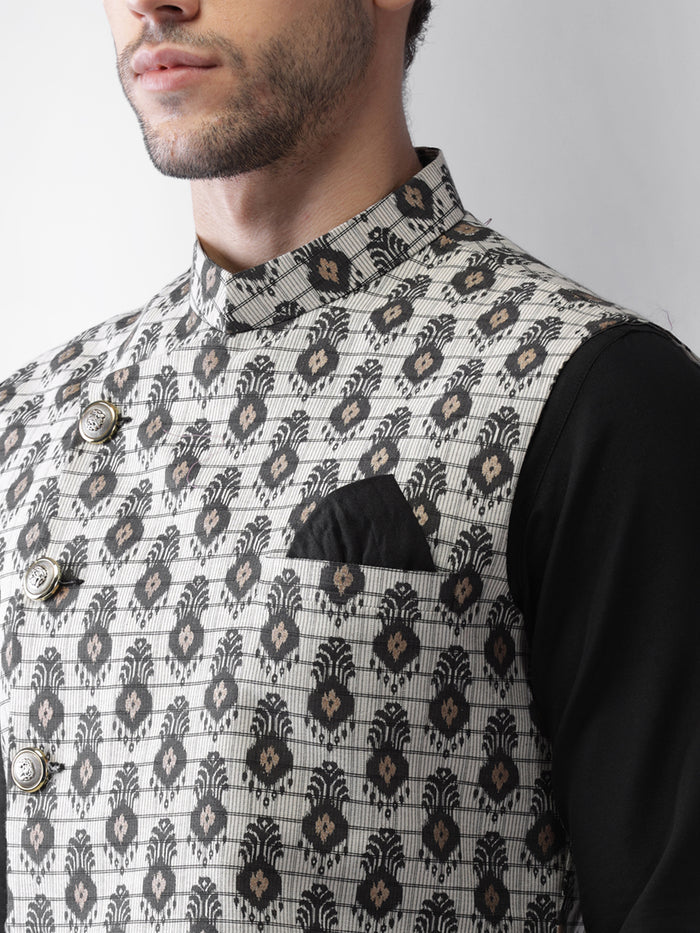 Men's Grey Kurta Jacket Dhoti Set