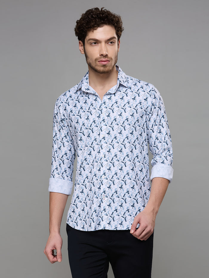Men's Grey Printed Slim Fit Shirts