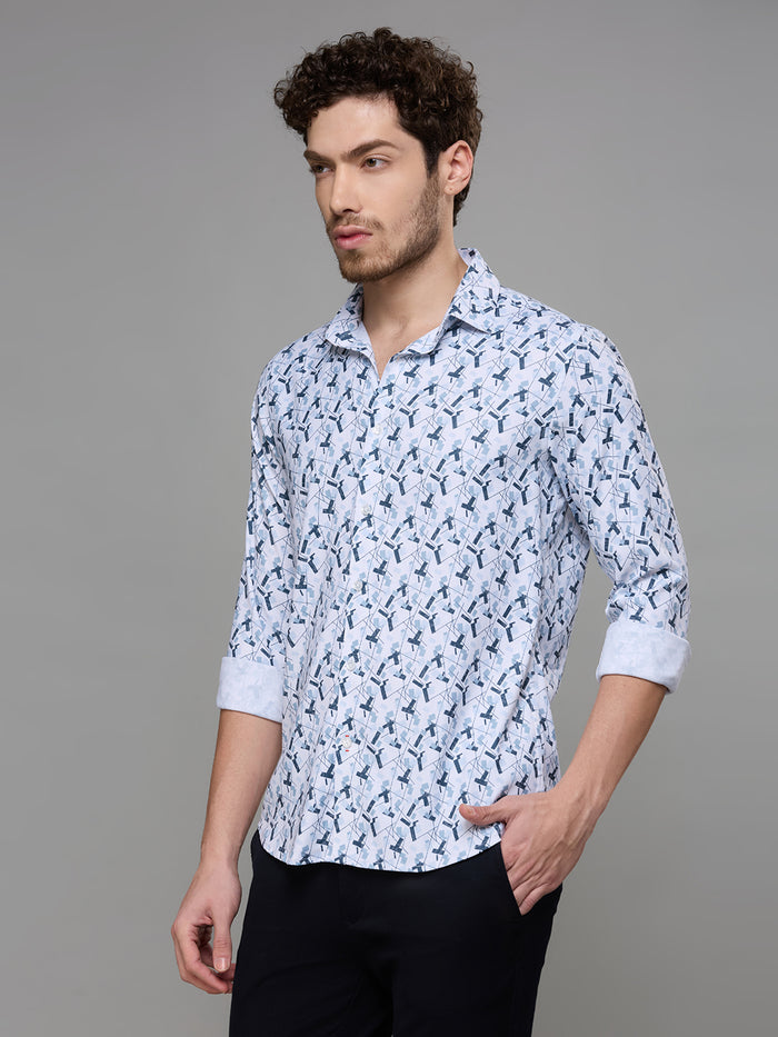 Men's Grey Printed Slim Fit Shirts