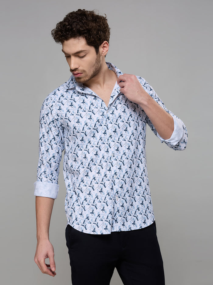Men's Grey Printed Slim Fit Shirts