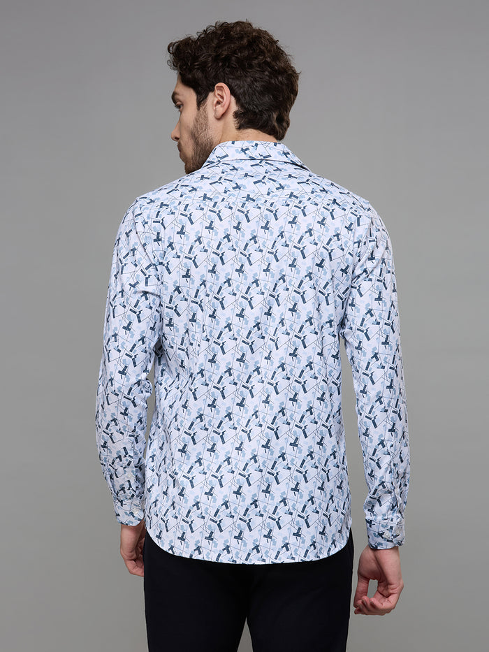 Men's Grey Printed Slim Fit Shirts