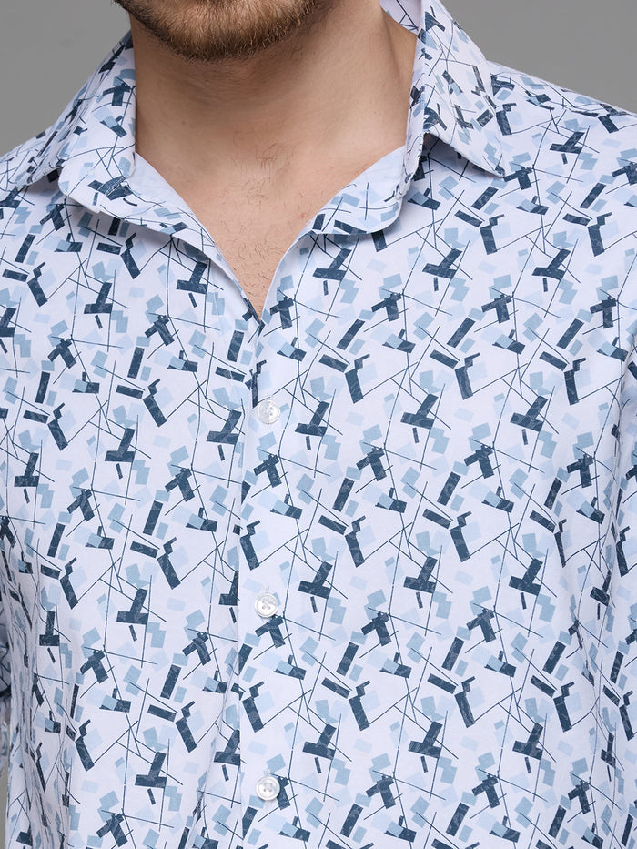 Men's Grey Printed Slim Fit Shirts