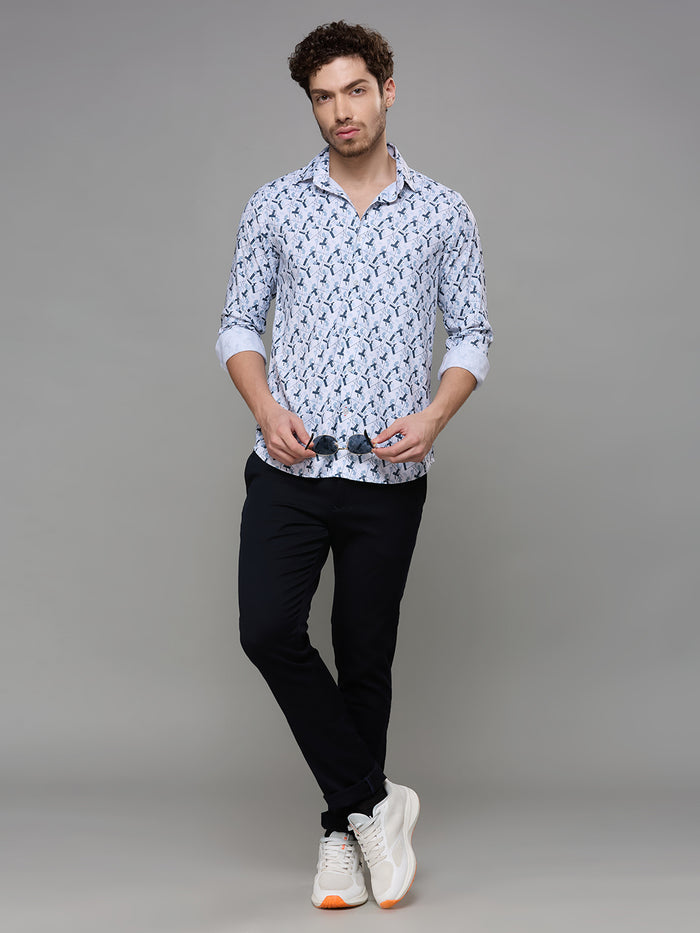Men's Grey Printed Slim Fit Shirts