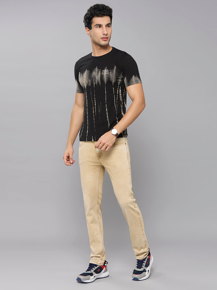 Men's Grey Printed Slim Fit T-Shirts