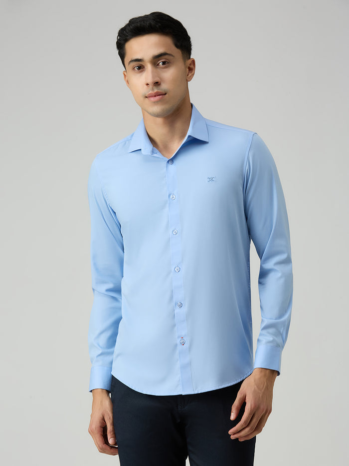 Men's Light Blue Solid Slim Fit Shirts