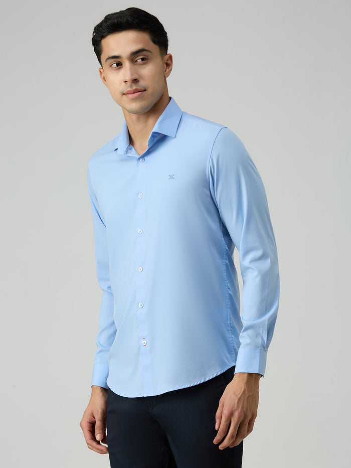 Men's Light Blue Solid Slim Fit Shirts
