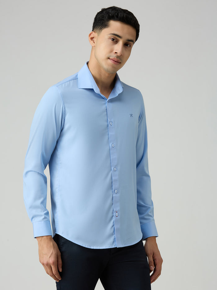 Men's Light Blue Solid Slim Fit Shirts