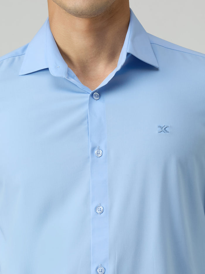Men's Light Blue Solid Slim Fit Shirts