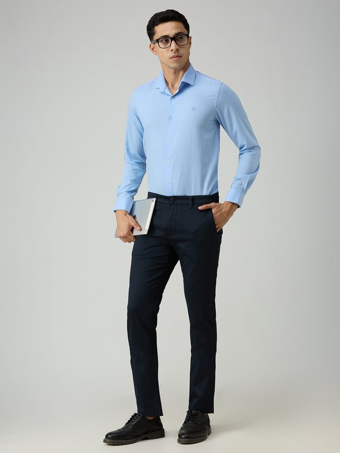 Men's Light Blue Solid Slim Fit Shirts