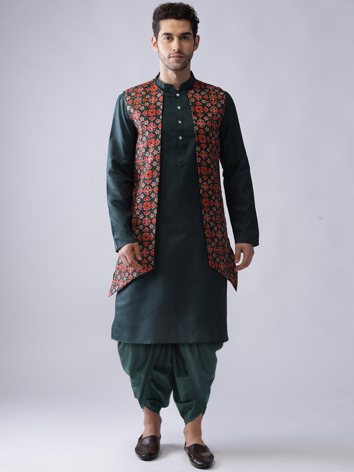 Men's Multi-Color Kurta Jacket Dhoti Set