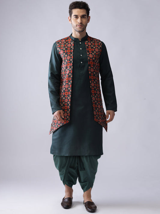 Men's Multi-Color Kurta Jacket Dhoti Set