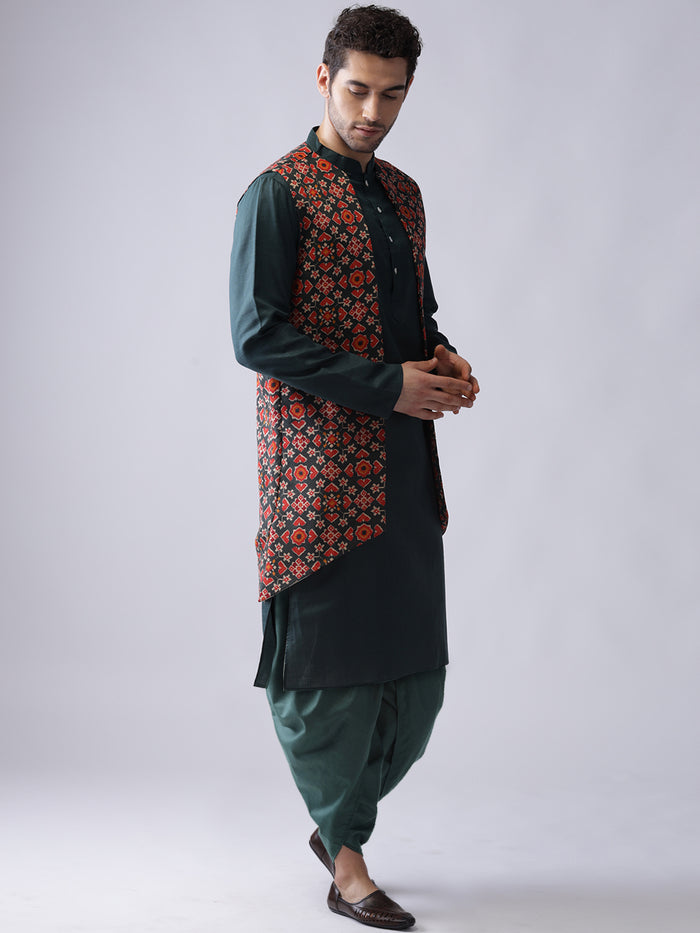 Men's Multi-Color Kurta Jacket Dhoti Set
