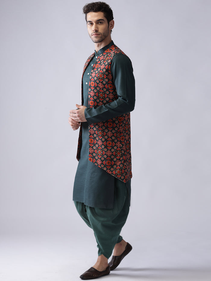 Men's Multi-Color Kurta Jacket Dhoti Set
