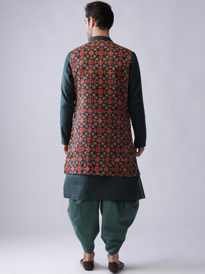Men's Multi-Color Kurta Jacket Dhoti Set