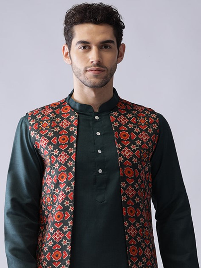 Men's Multi-Color Kurta Jacket Dhoti Set