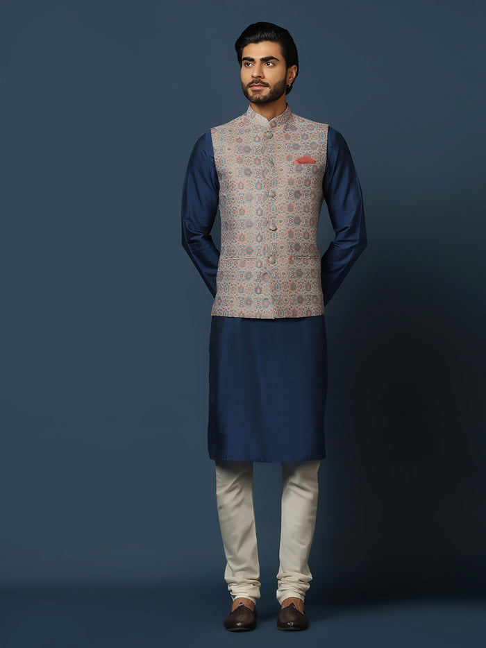 Men's Multicolored Kurta Jacket Churidar Set