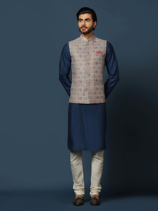 Men's Multicolored Kurta Jacket Churidar Set