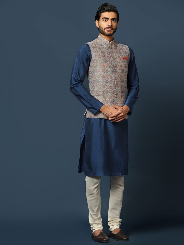 Men's Multicolored Kurta Jacket Churidar Set