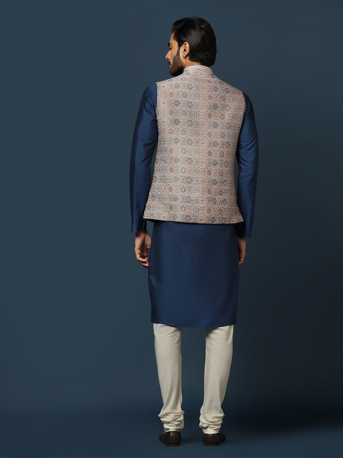 Men's Multicolored Kurta Jacket Churidar Set