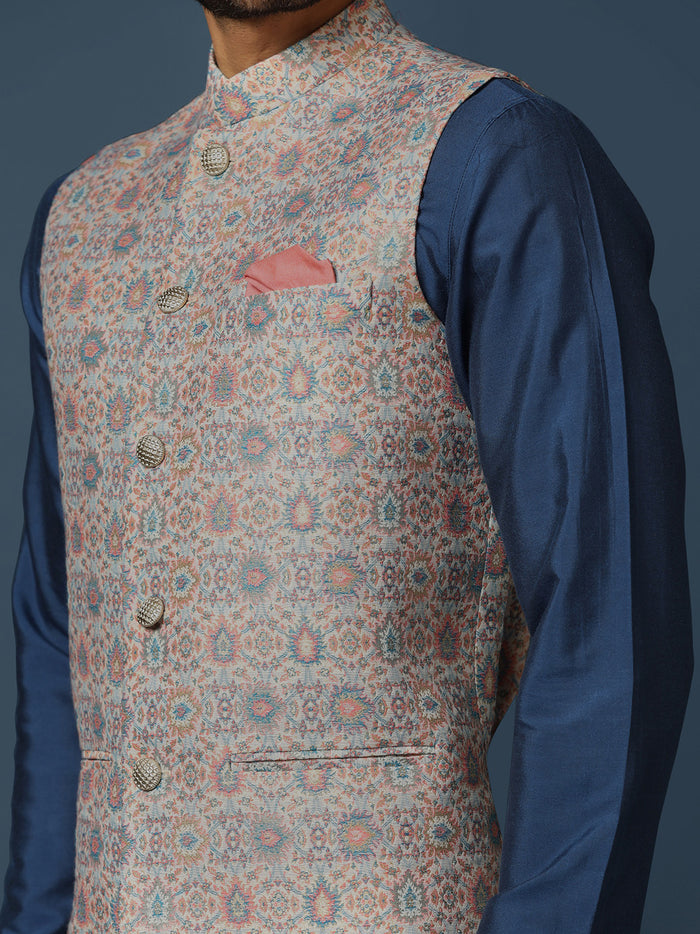 Men's Multicolored Kurta Jacket Churidar Set