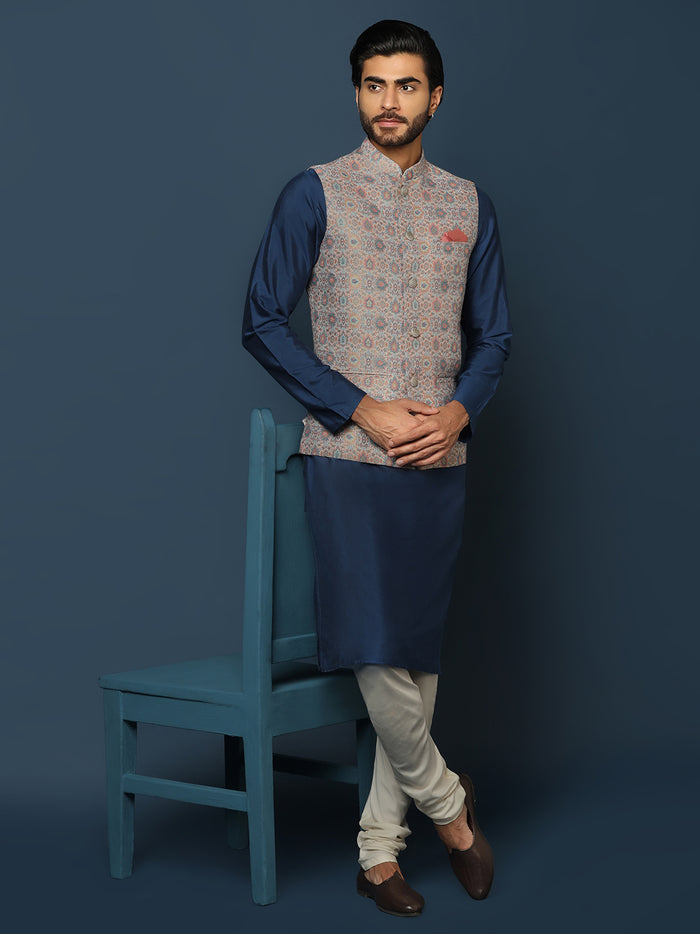 Men's Multicolored Kurta Jacket Churidar Set