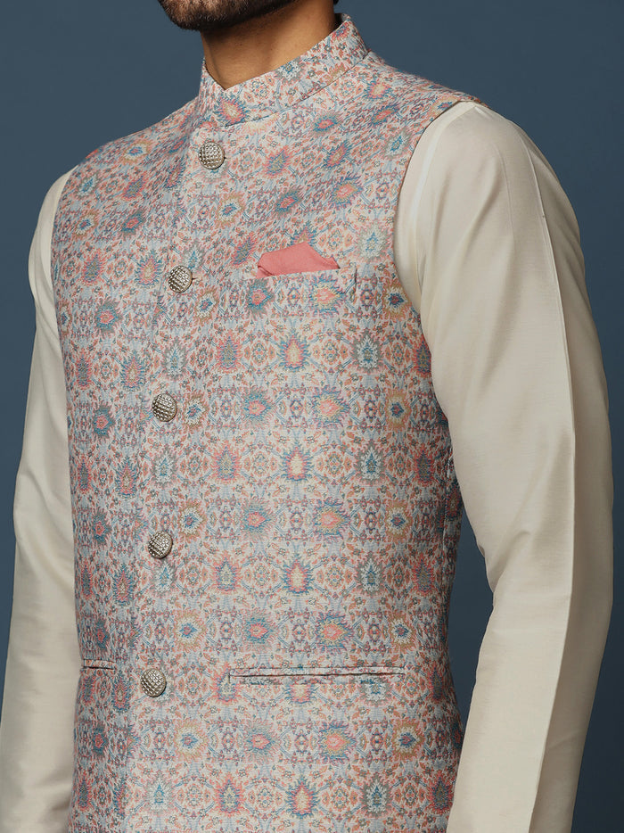 Men's Multicolored Kurta Jacket Dhoti Set