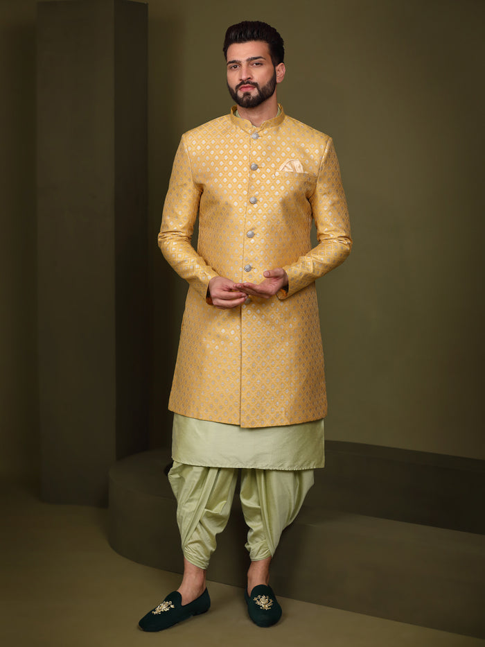 Men's Mustard Indowestern Set With Kurta and Dhoti