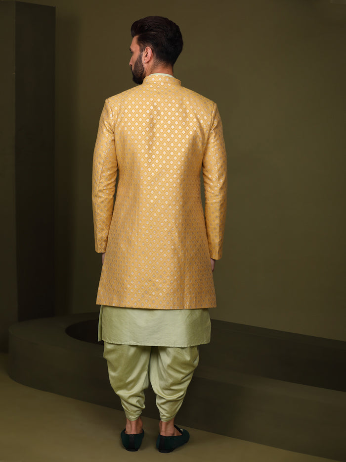Men's Mustard Indowestern Set With Kurta and Dhoti