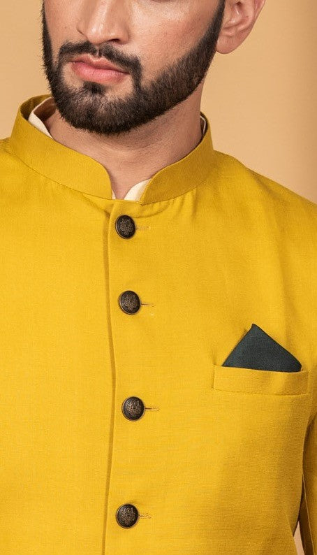 Men's Mustard Indowestern Set With Kurta and Dhoti