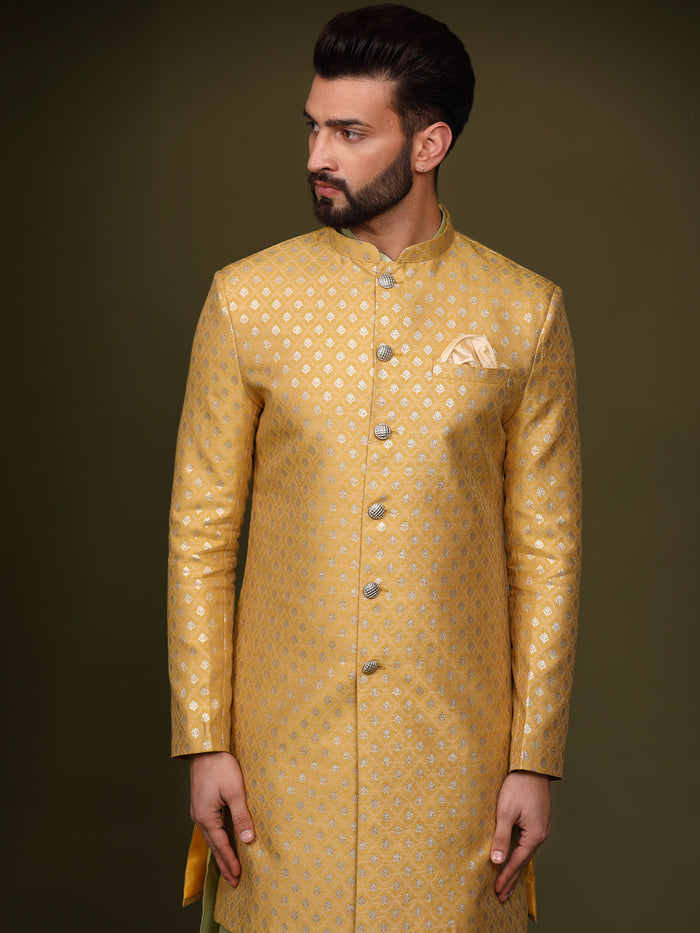Men's Mustard Indowestern Set With Kurta and Dhoti