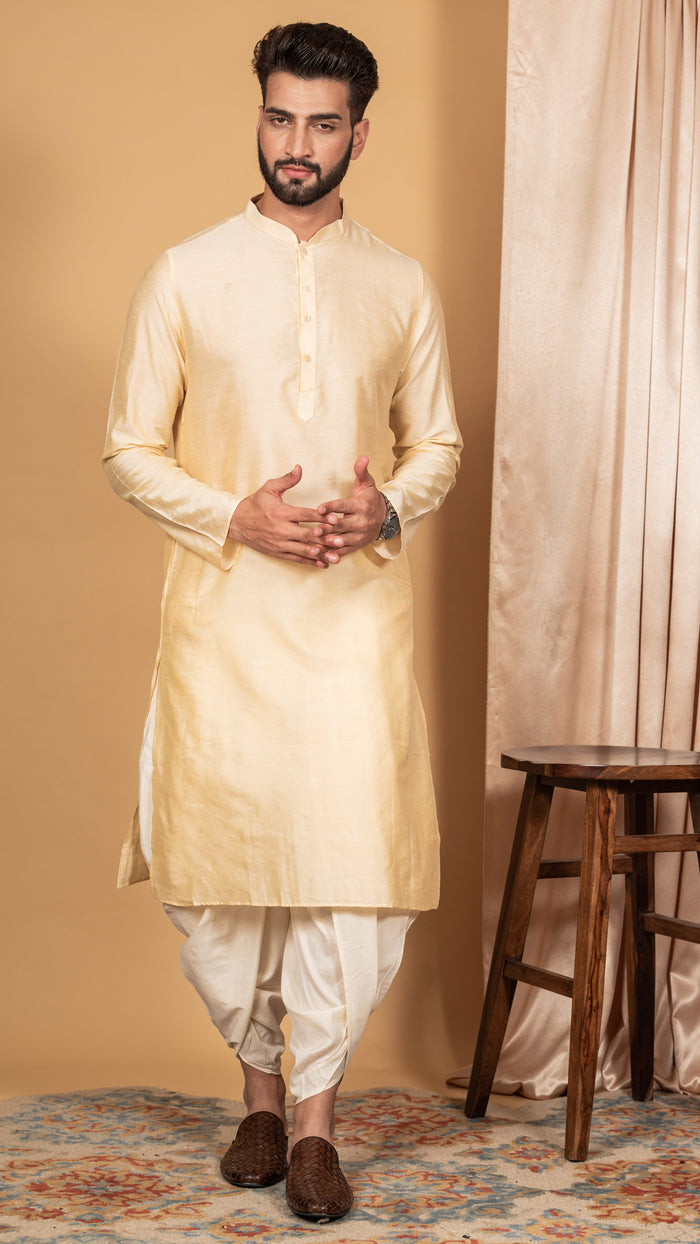 Men's Mustard Indowestern Set With Kurta and Dhoti