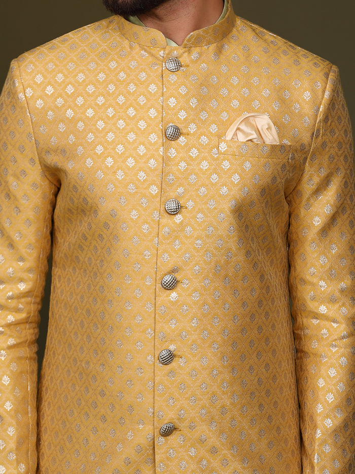 Men's Mustard Indowestern Set With Kurta and Dhoti