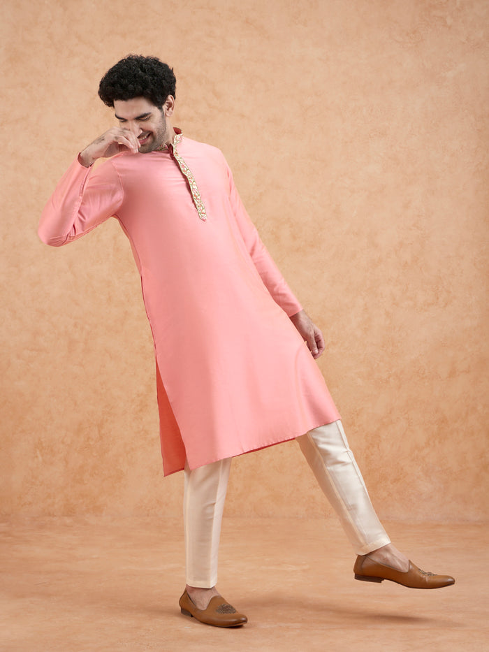 Men's Pink Kurta Trousers Set
