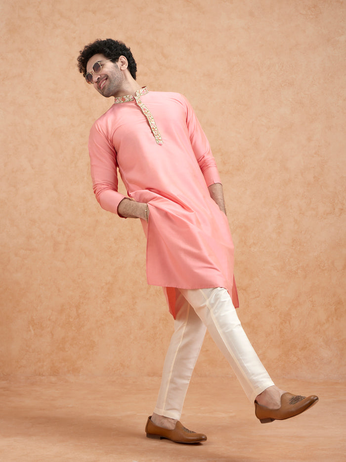 Men's Pink Kurta Trousers Set