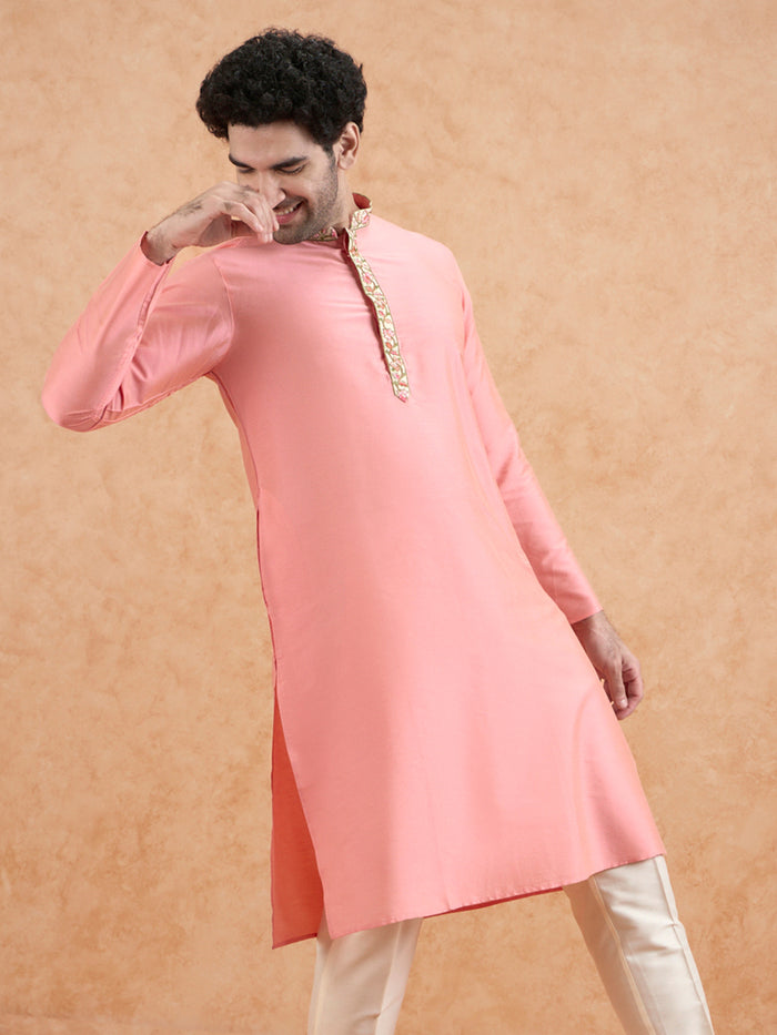 Men's Pink Kurta Trousers Set