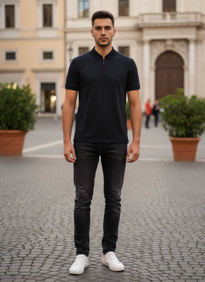 Men's Regular Fit Polo Neck T-shirt - Black