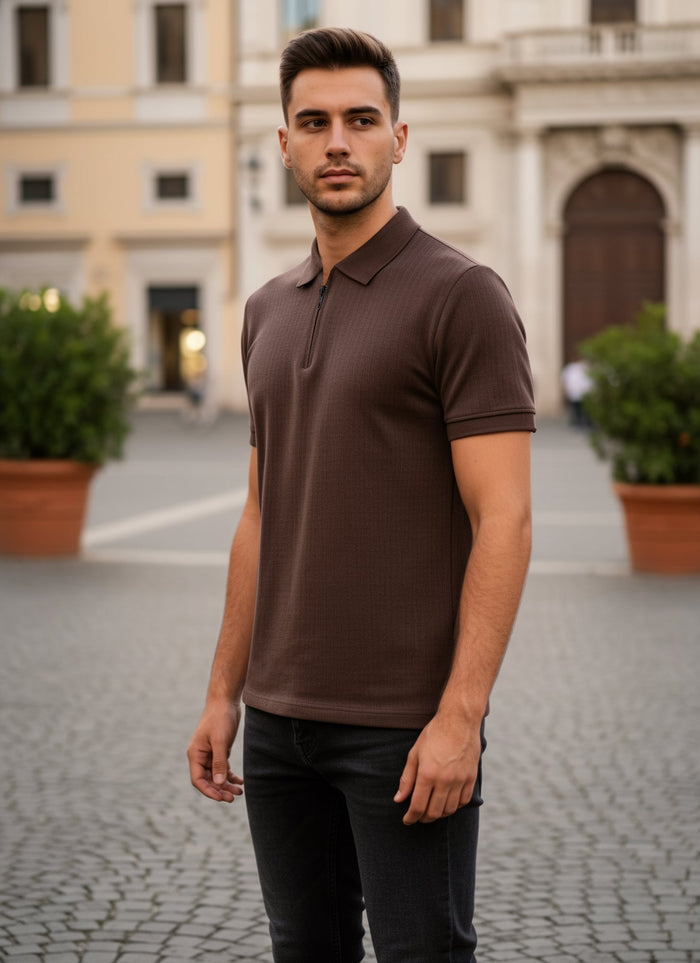 Men's Regular Fit Polo Neck T-shirt - Brown