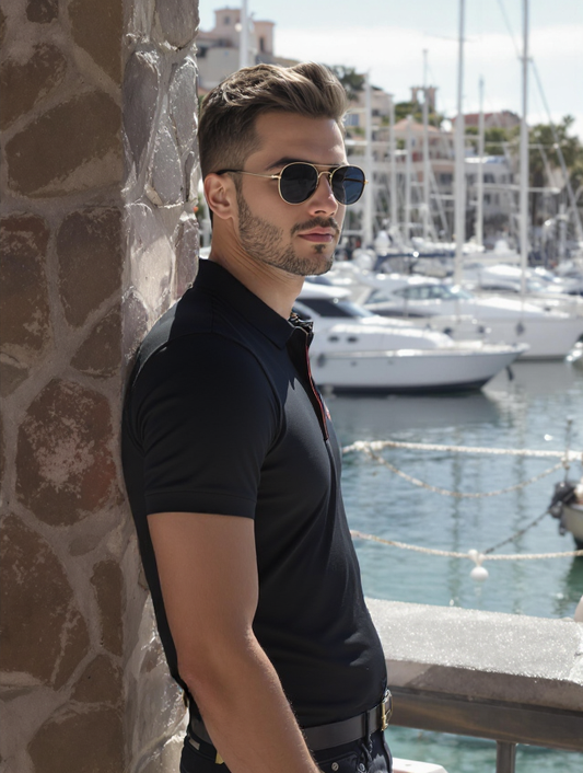 MEN'S  RELAXED FIT POLO T-SHIRT-BLACK