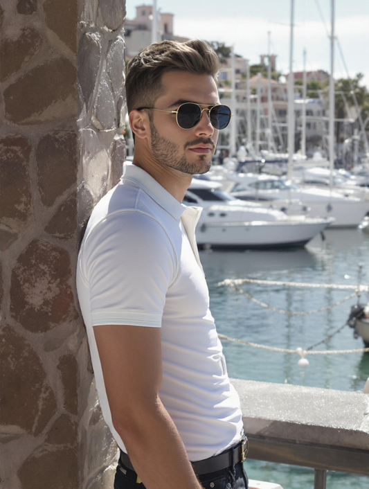 MEN'S  RELAXED FIT POLO T-SHIRT-WHITE