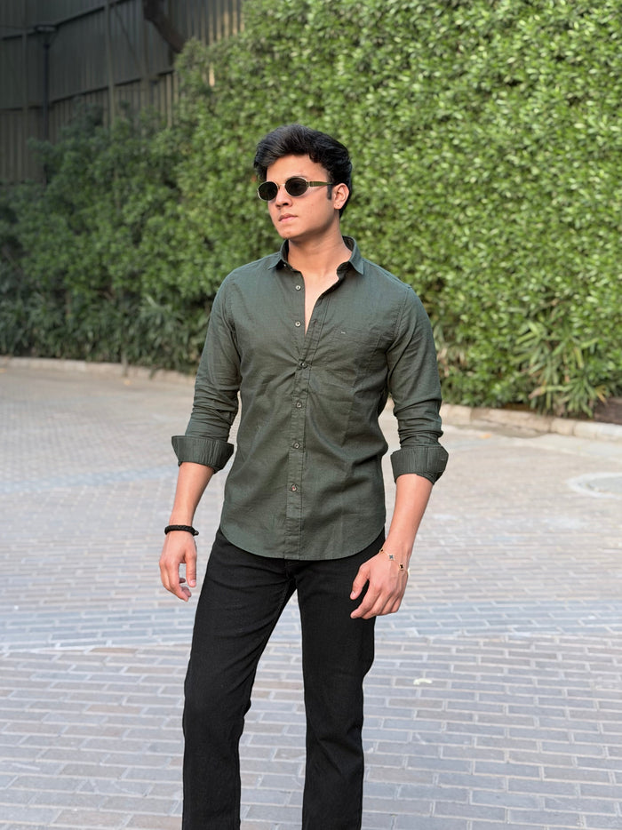 MEN'S SOLID REGULAR FIT FULL SLEEVES SHIRT- LT GREEN