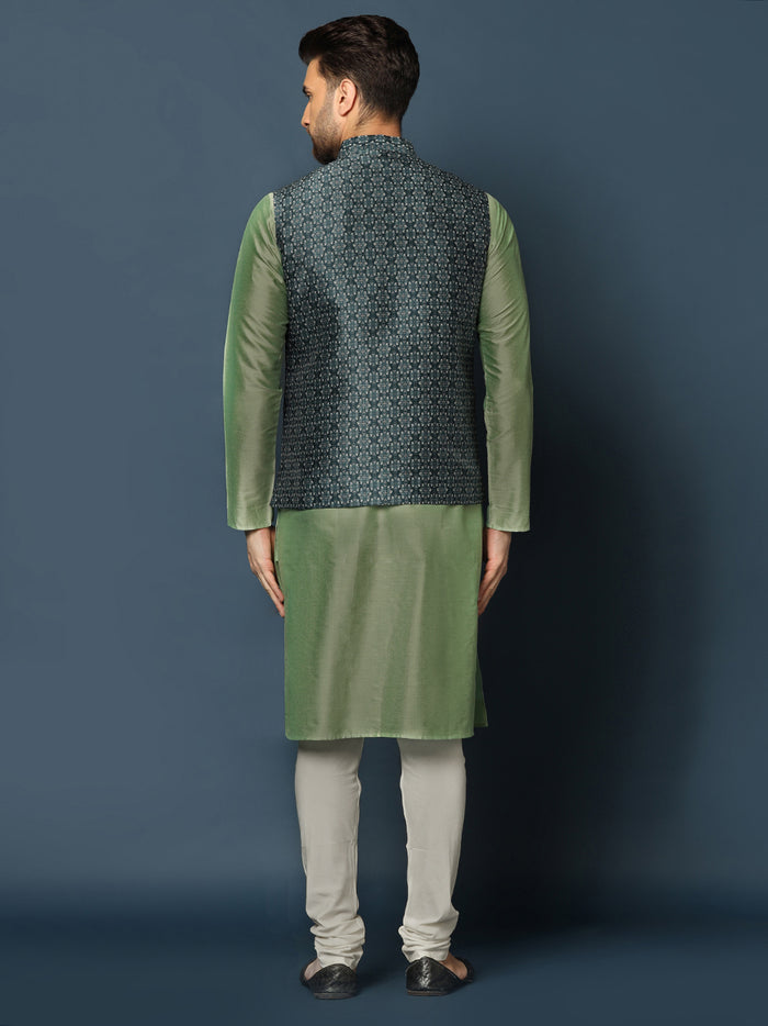 Men's Teal Kurta Jacket Churidar Set