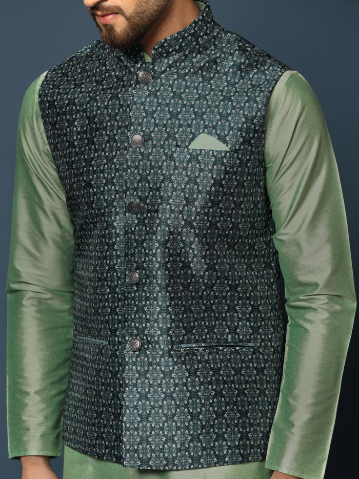 Men's Teal Kurta Jacket Churidar Set